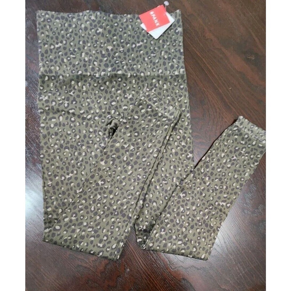 Nwt SPANX Look at Me Now Seamless Olive Green Leopard Print Leggings Sz:‎ L